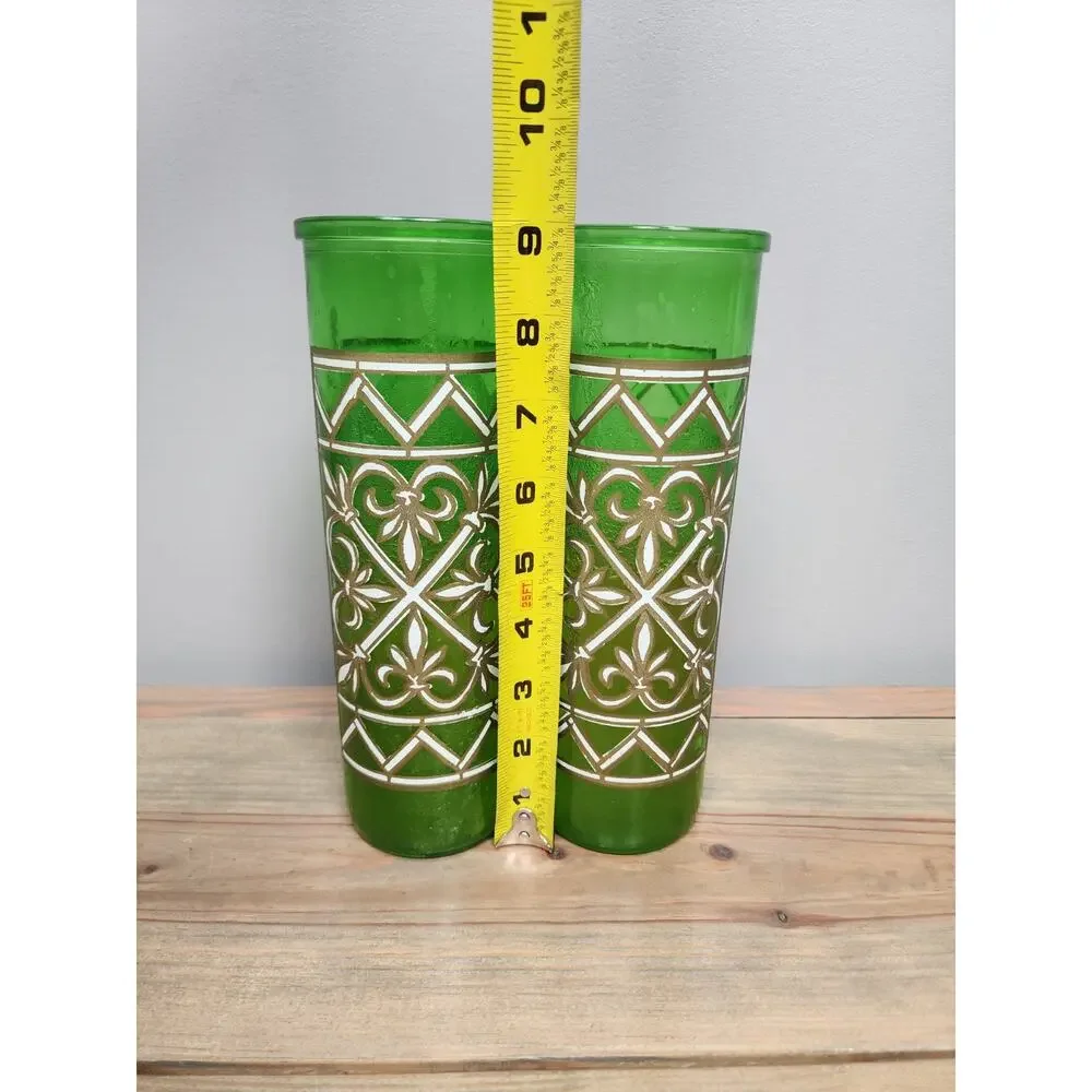 Vintage Green Glass Pillar Candles Geometric Lattice 9
